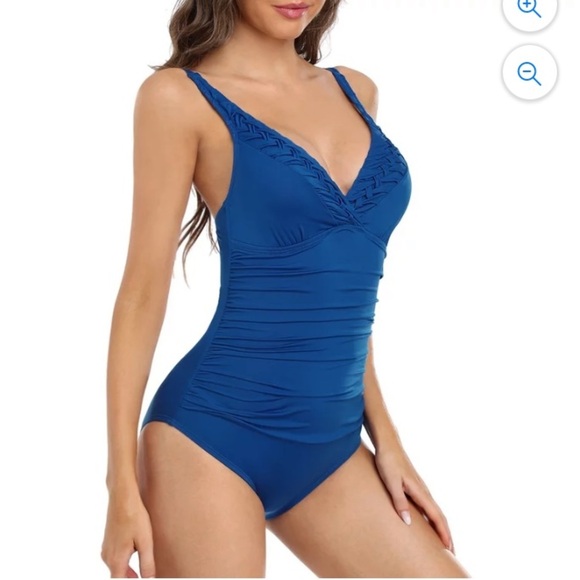 HILOR Braided Twist Tummy Control One Piece Swimsuit in Navy NWT - Picture 2 of 11